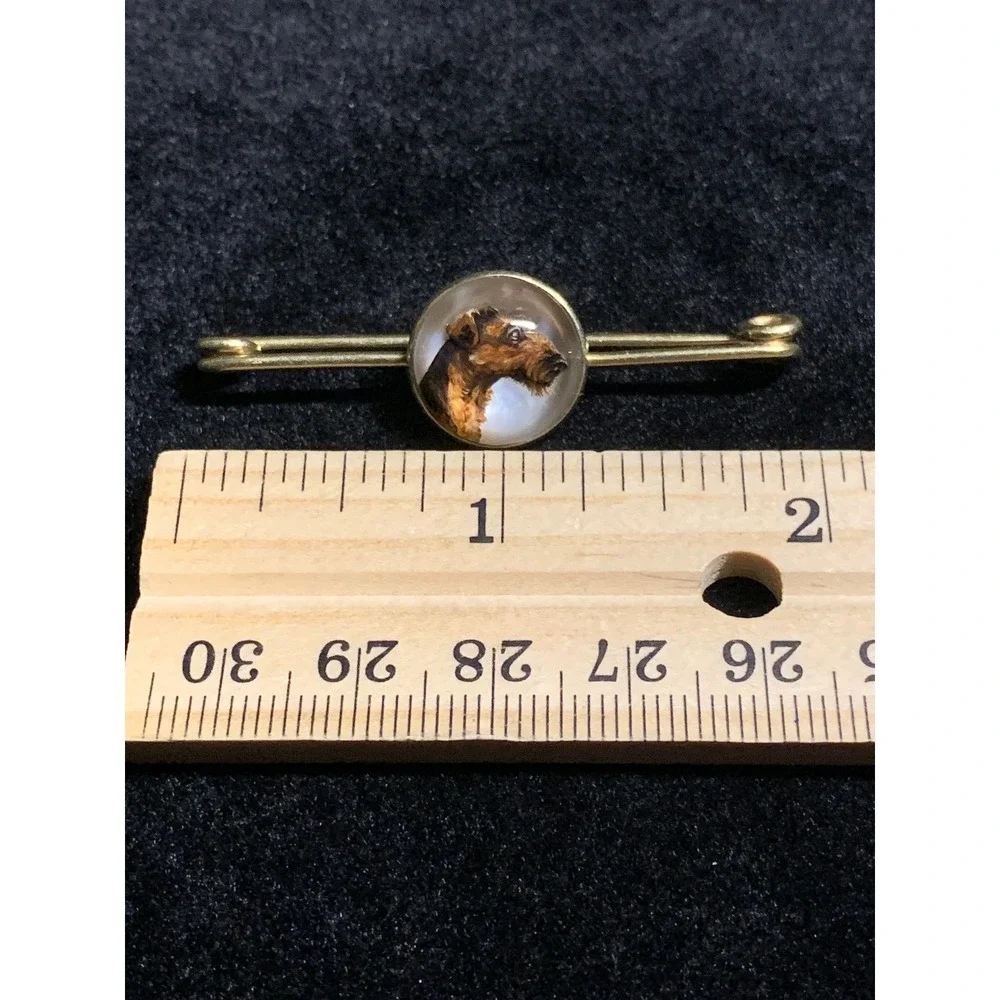 Antique 14K Gold Essex Crystal Airedale Terrier Dog Reverse Intaglio Bar Pin